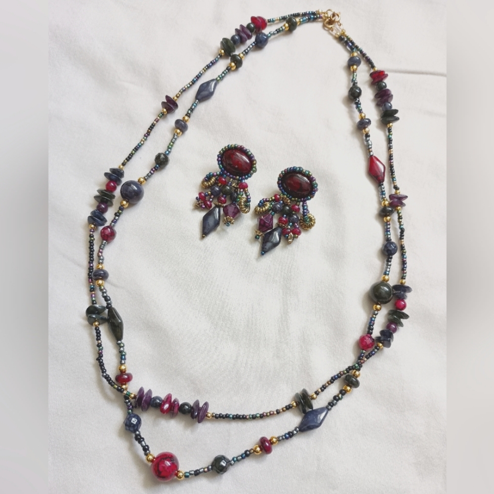Vintage bead Necklace & Earring Set from Taiwan (1960s)